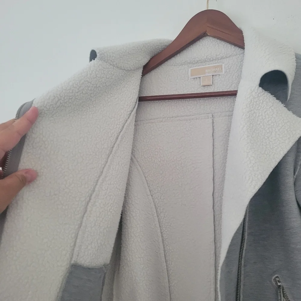 Michael Kors Faux Shearling Moto Inspired Asymmetrical Zipper Jacket Siz…